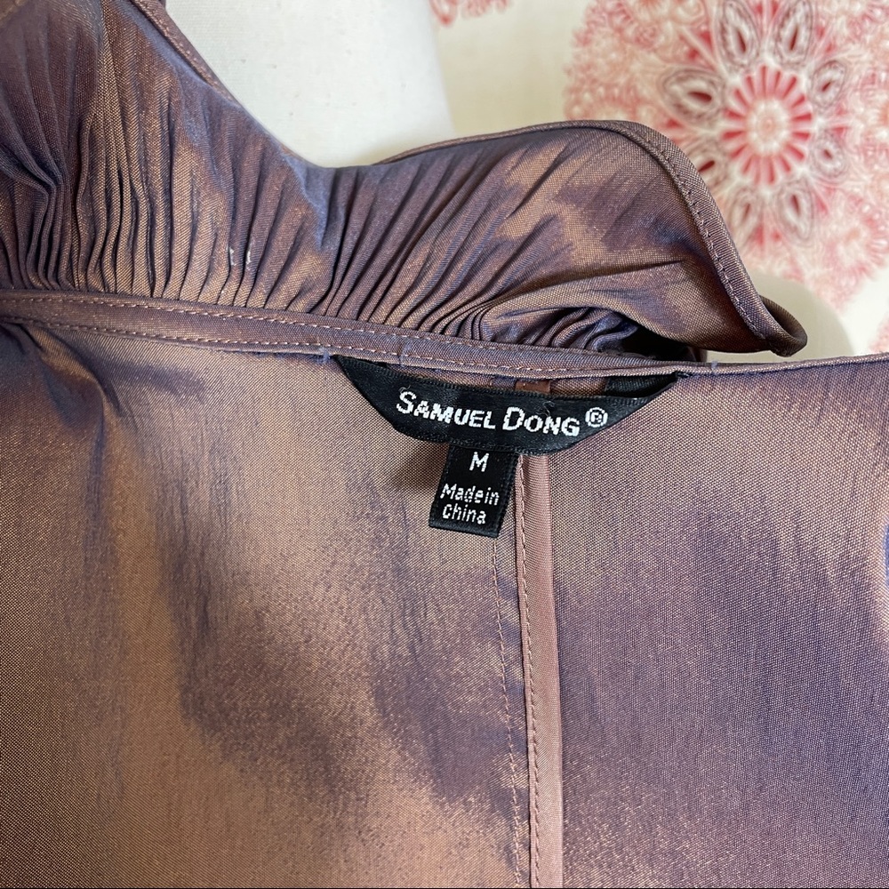 Samuel Dong Brown Ruffled Stretch Jacket Size M 8 - Picture 11 of 11